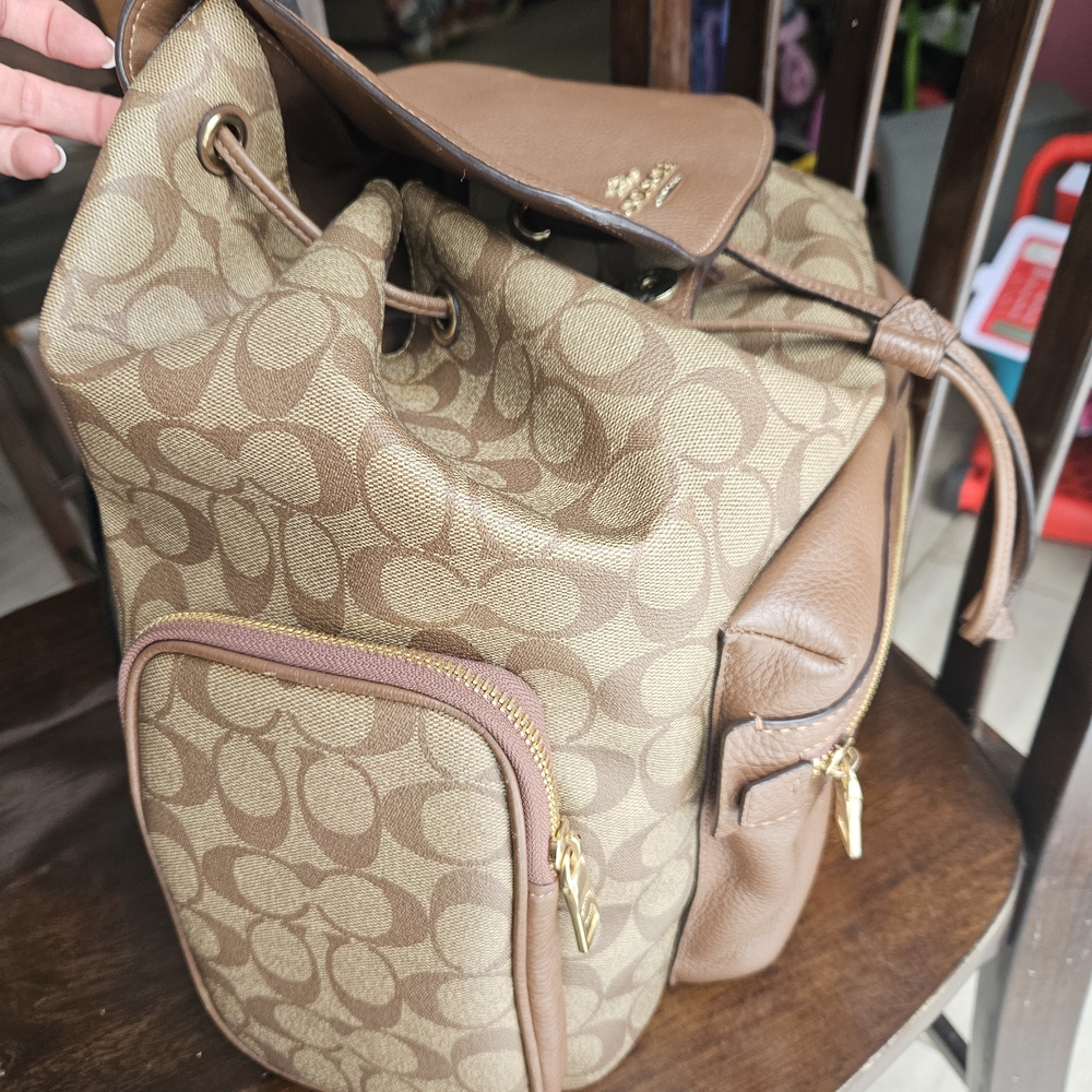 Coach Brown Monogram Backpack - Picture 3 of 5